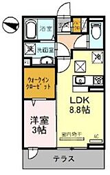 JR川越線 西大宮駅 徒歩3分の賃貸アパート 1階1LDKの間取り