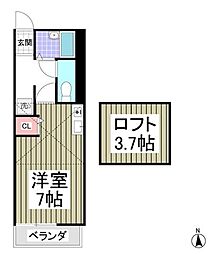 埼玉新都市交通 東宮原駅 徒歩7分の賃貸アパート 1階ワンルームの間取り
