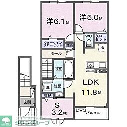 JR東北本線 白岡駅 徒歩27分の賃貸アパート 2階3LDKの間取り
