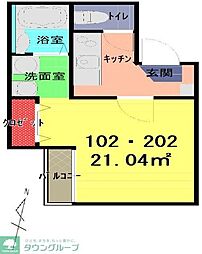 東武野田線 大和田駅 徒歩11分の賃貸アパート 2階1Kの間取り