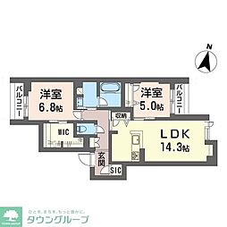 JR京浜東北・根岸線 与野駅 徒歩14分の賃貸マンション 2階2LDKの間取り