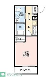 東武野田線 大和田駅 徒歩10分の賃貸アパート 2階1Kの間取り