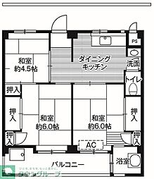 ビレッジハウス上尾7号棟 3DKの間取図画像