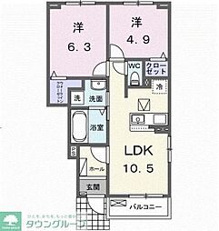 西5丁目アパート(028114301) 2LDKの間取図画像