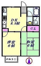 サンヒルズ東大宮B棟 2DKの間取図画像