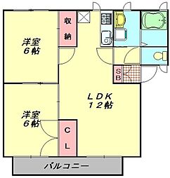 カーサ沖山 2LDKの間取図画像