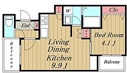 クレールM’S 4階1LDKの間取り