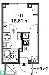 リバース笹塚 1階1Kの間取り