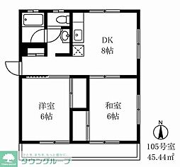 ラ・プラージュIII 105 1階2DKの間取り