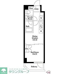 ハーモニーレジデンス高田馬場 5階1DKの間取り