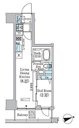 プライムブリス東中野駅前 3階1LDKの間取り