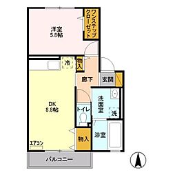 ガーデンヴィラＭＩＹＡＢＩ 2階1DKの間取り