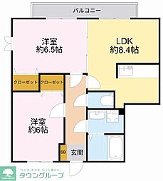 カーサ・ヴェルデ 2階2DKの間取り