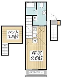 武蔵野テラス 2階ワンルームの間取り