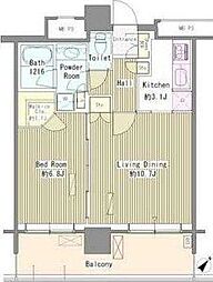 都営大江戸線 東中野駅 徒歩5分の賃貸マンション 21階1LDKの間取り