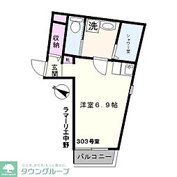ラマーリエ中野 3階ワンルームの間取り