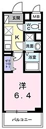 西武新宿線 新井薬師前駅 徒歩4分の賃貸マンション 2階1Kの間取り