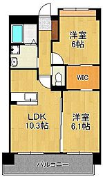 ヒルクレスト片野グランデI 2LDKの間取図画像