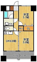 ニューシティアパートメンツ南小倉1 2DKの間取図画像