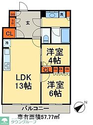 パークアクシス西船橋本郷町 8階2LDKの間取り