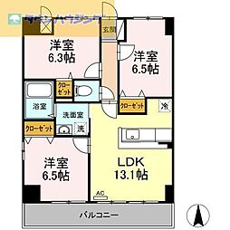 クレ・エスポワール 8階3LDKの間取り