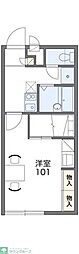 レオパレスミライアル 2階1Kの間取り