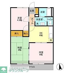 グレース田喜野井　III番館 2階3DKの間取り