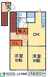 JR内房線 八幡宿駅 徒歩19分の賃貸マンション 2階2DKの間取り