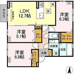 D-ROOM若草 1階3LDKの間取り