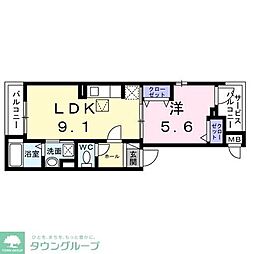 プチジャルダン 1階1LDKの間取り