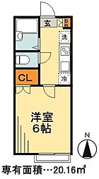 シャンブル春江V 2階1Kの間取り