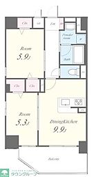 プローシュII 4階2DKの間取り