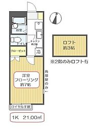 グラントールI 2階1Kの間取り