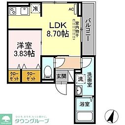 アナシエ南篠崎町II 2階1LDKの間取り