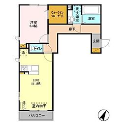 ベルカーサ 2階1LDKの間取り