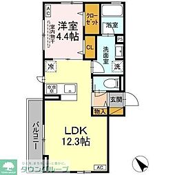 アップルベリーフィールズ 2階1LDKの間取り
