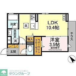 アップルベリーフィールズ 1階1LDKの間取り