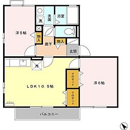 ハイツクリノン 2階2LDKの間取り
