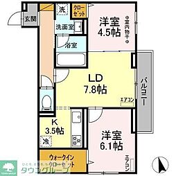 グランテージ海神G 2階2LDKの間取り