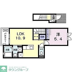 グランディール 2階1LDKの間取り