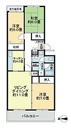 テレパレス船橋三咲Ｂ棟 4階3LDKの間取り