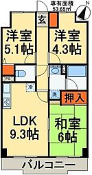 ライオンズマンション稲毛第2 3階3LDKの間取り
