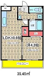 グリーンベル 2階1LDKの間取り