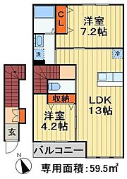 Ritz Solius Southwing 2階2LDKの間取り