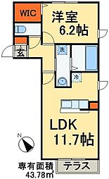 ハーベストコート 1階1LDKの間取り