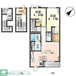 ＤｉｓＮｅｒｄ 3階2LDKの間取り