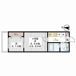 フィオーレ勝田台 1階2Kの間取り