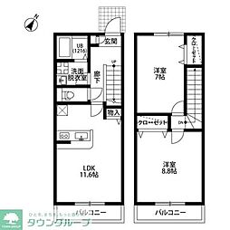 アムール鈴木 1階2LDKの間取り