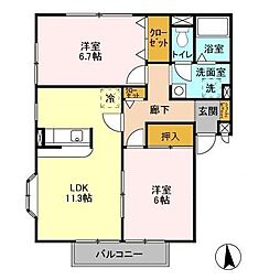 パレアージュＣ 2階2LDKの間取り