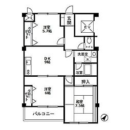 ベルメゾン 5階3DKの間取り